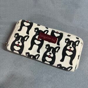 Bungalow 360 Zip Around Wallet Black Dog Canvas Cloth Boxer Boston Terrier